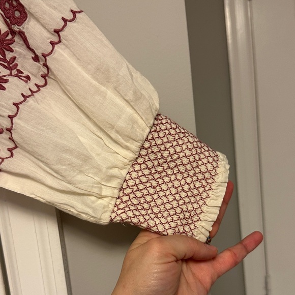 Boho Chic ✨ Calypso St. Barth Cream & Red Embroidered Ruffle Blouse – Size small - Picture 3 of 11